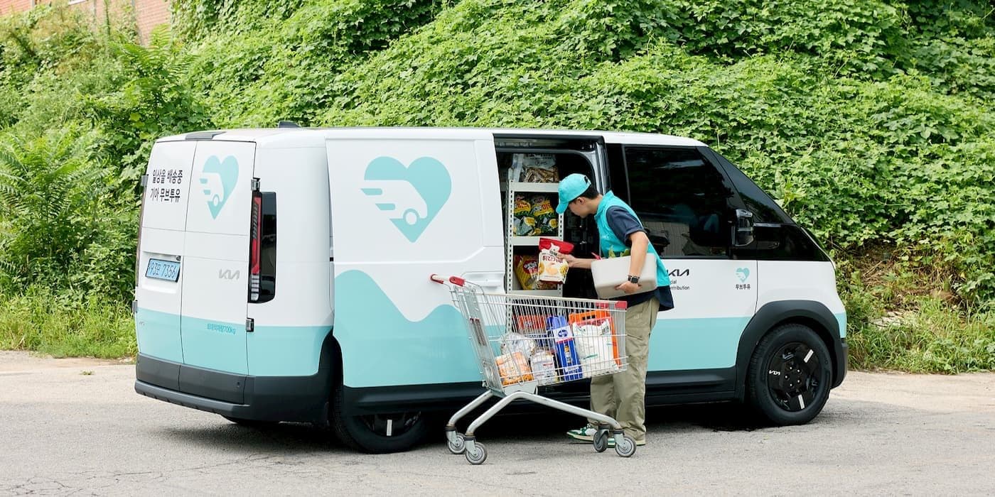 Kia turns its electric van into a mobile grocery store for free food delivery for those in need